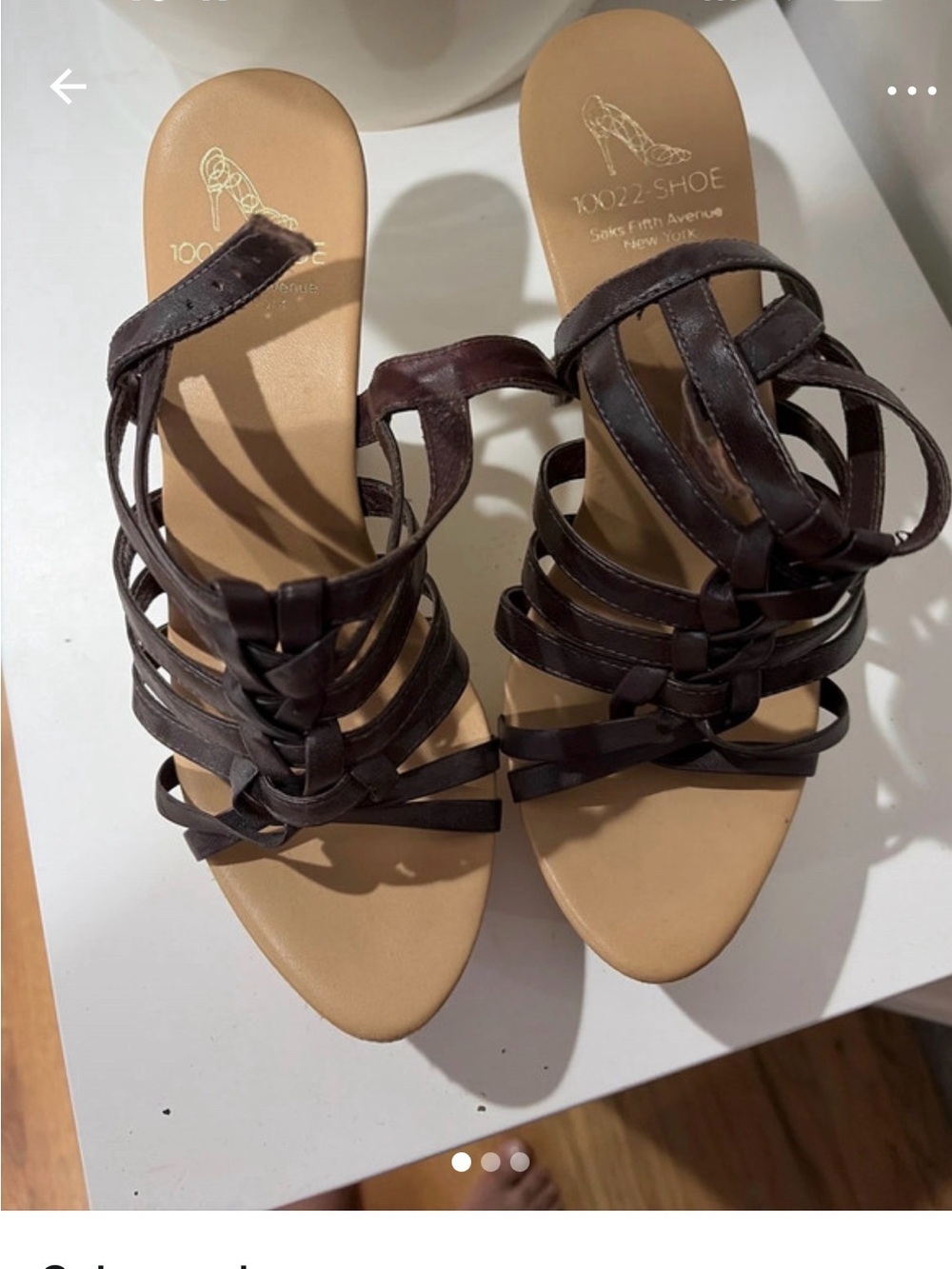 Saks Fifth Avenue Dark Brown Strappy Leather Heeled Sandals